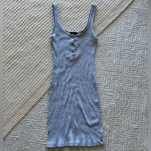 Ambiance Grey Long Style Dress Small 3 Button Ribbed